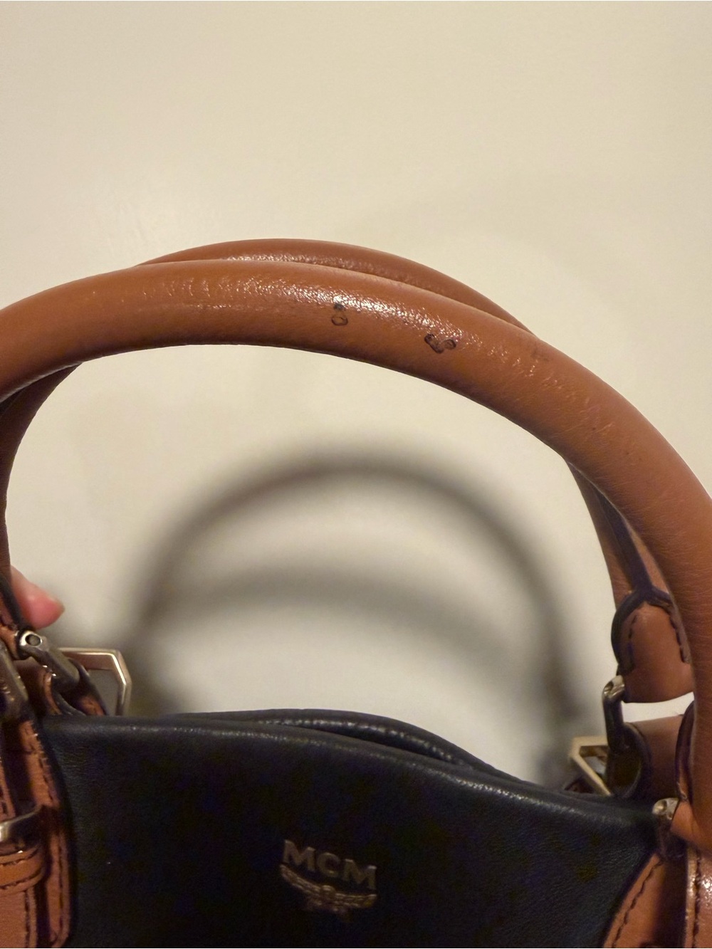 MCM Black Leather Tote with Brown Handles and Strap - Picture 17 of 17